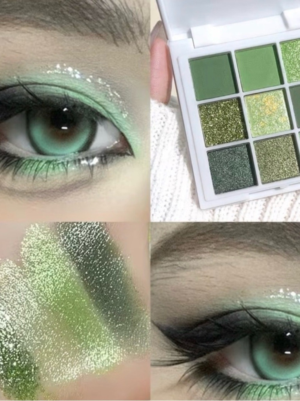 Green Eyeshadow Palette Matte Shimmer Glitter 9 Colors Small New - Picture 2 of 7